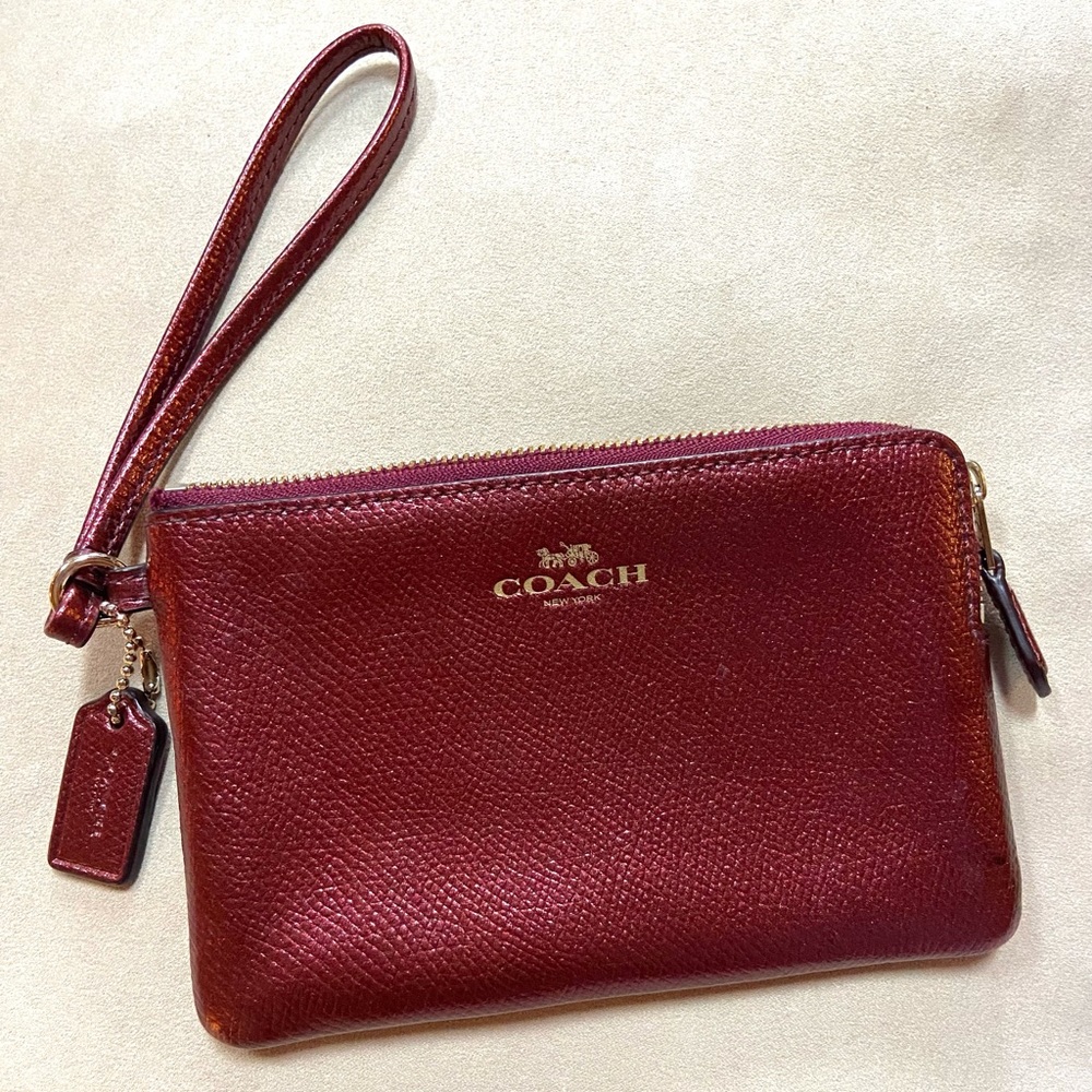 Burgundy Leather Coach Wristlet